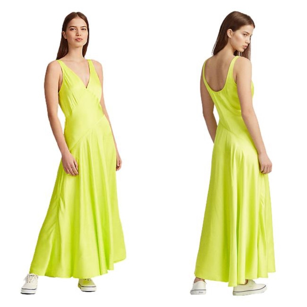 Ralph Lauren Neon Lime Green Maxi Dress